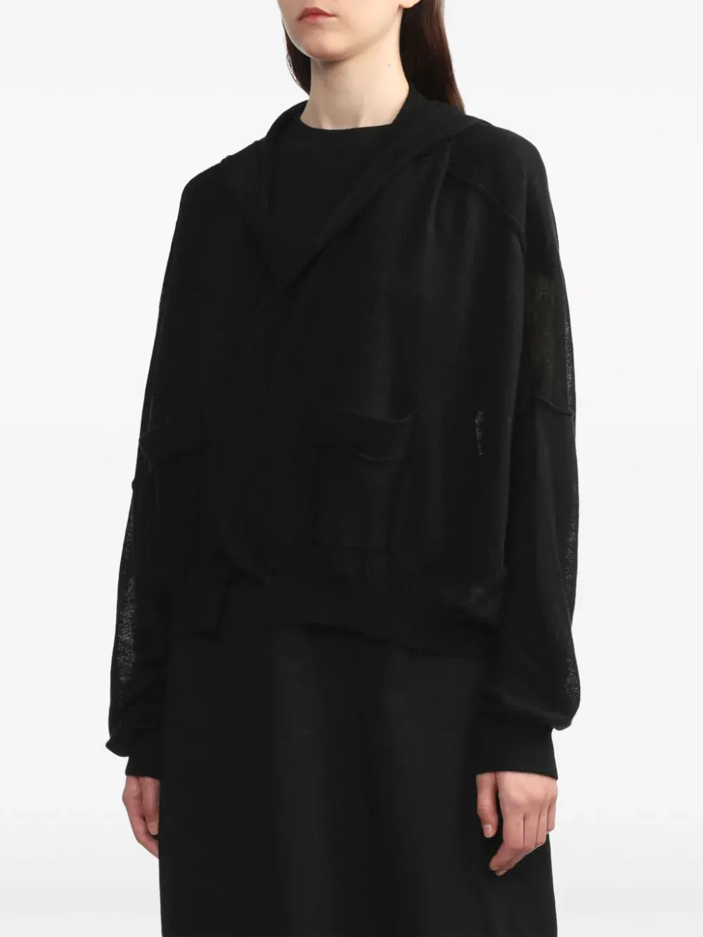 12G1P Jersey Cropped Hooded Knit Cardigan