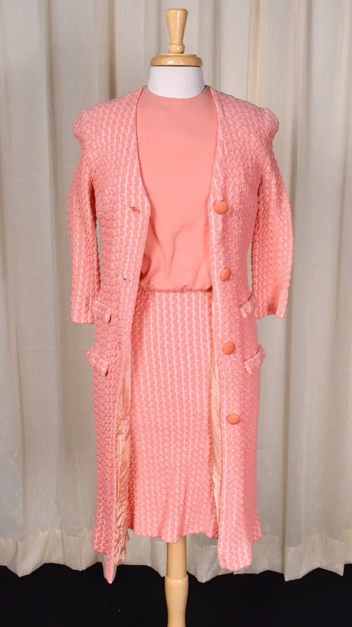 1960s Peach Knit 3pc Coat Dress Set