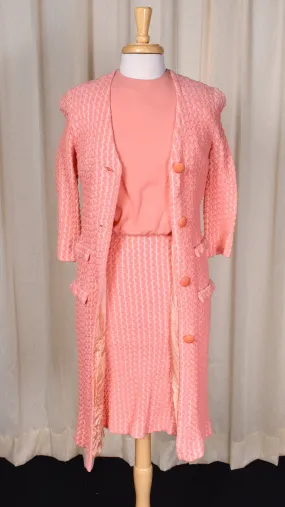 1960s Peach Knit 3pc Coat Dress Set
