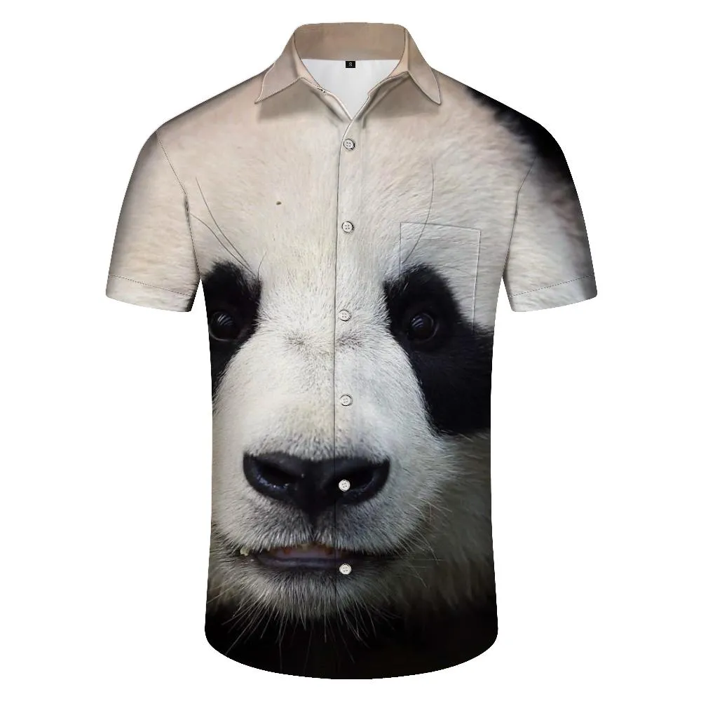 3D Printed Kawaii Panda Men Casual Fashion Streetwear Short Sleeve Lapel Comfortable Fashion Style Retro