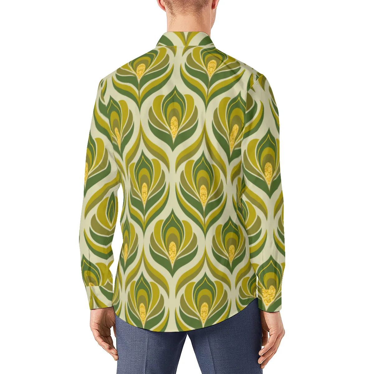 70s Clothing Men, 60s 70s style shirt, 70s Shirt Men, Green Damask Shirt, Hippie Shirt Men, Groovy Shirt Men, Retro Shirt Men, Boho Shirt