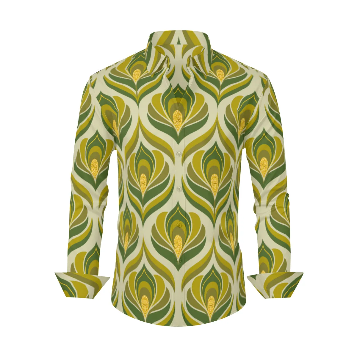 70s Clothing Men, 60s 70s style shirt, 70s Shirt Men, Green Damask Shirt, Hippie Shirt Men, Groovy Shirt Men, Retro Shirt Men, Boho Shirt