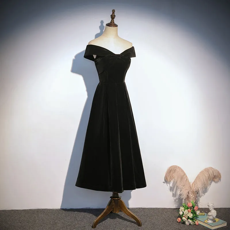 A-line black tea-length evening dress new short prom dress,homecoming dress     fg188