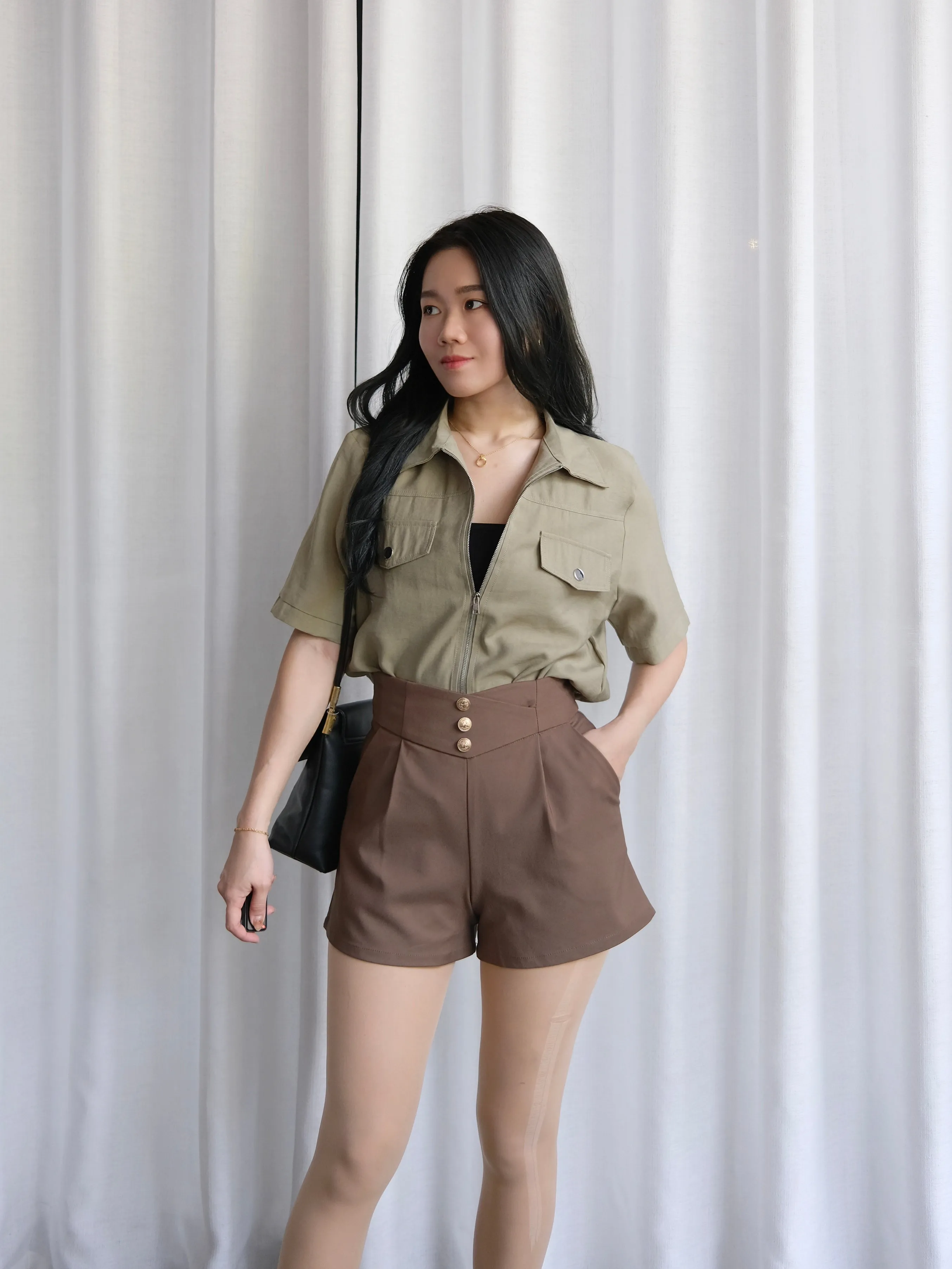 ACEWIN Trio-Gold Button High Waist Shorts (Size S-XL) 501771