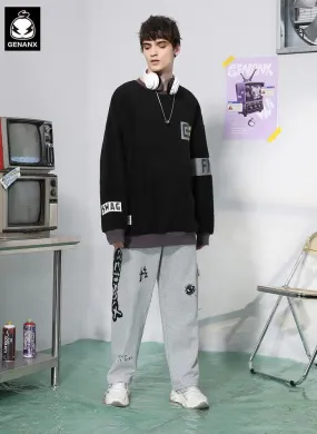 Adjustable Waist Graffiti Print Pants With 3D Pocket