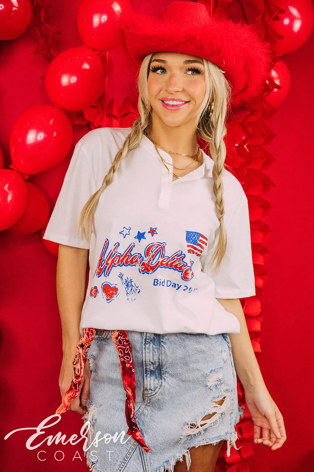 Alpha Delta Pi Bid Day American Themed Henley Tee