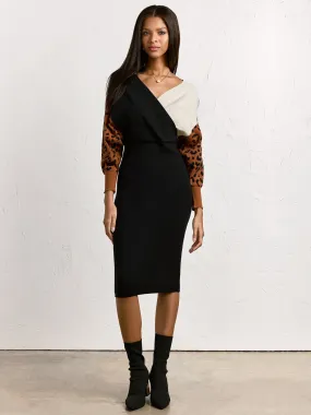 Animal Print Colorblock Wrap Sweater Dress - Dee Elly