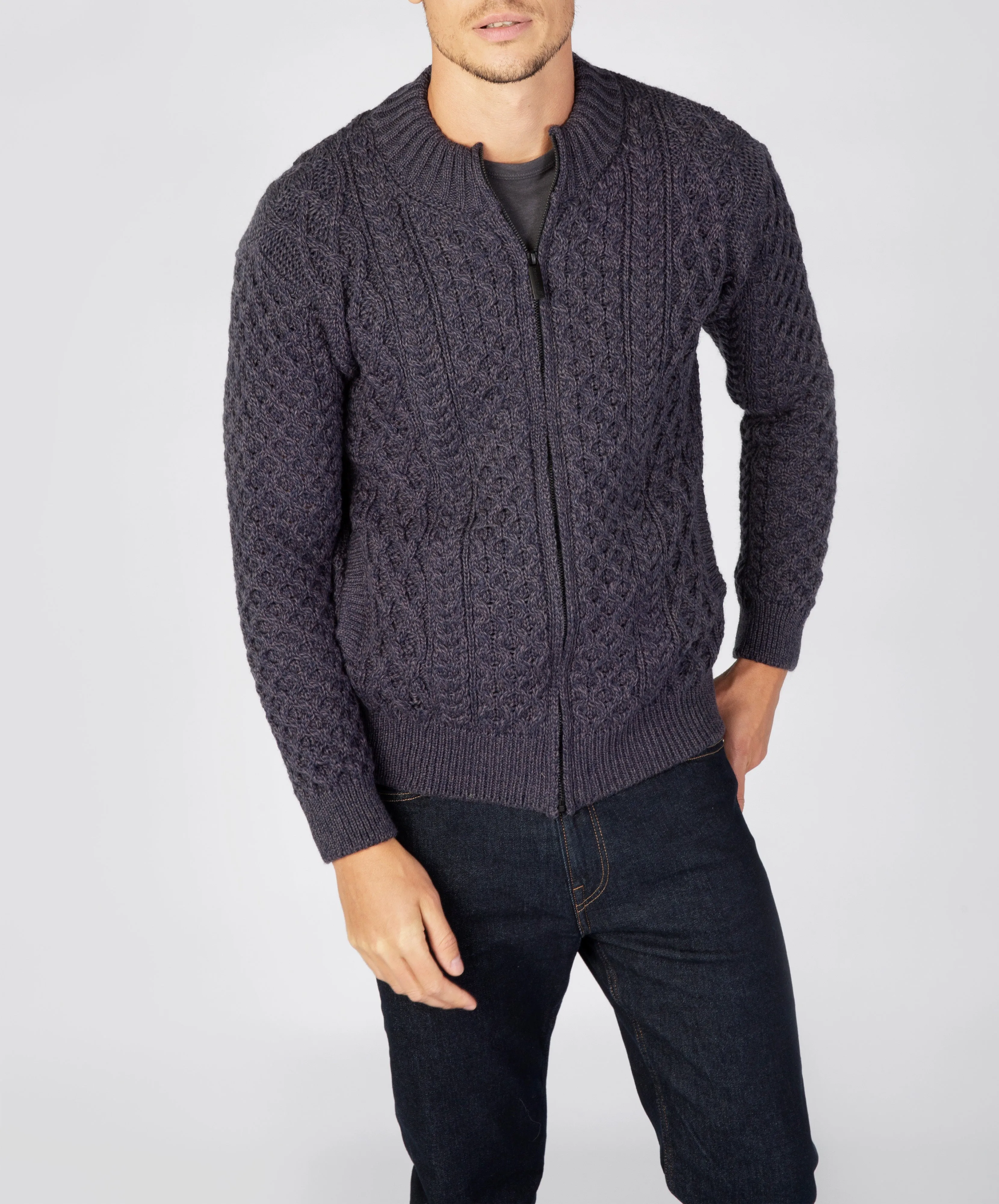 Ardross Aran Cardigan Navy Marl