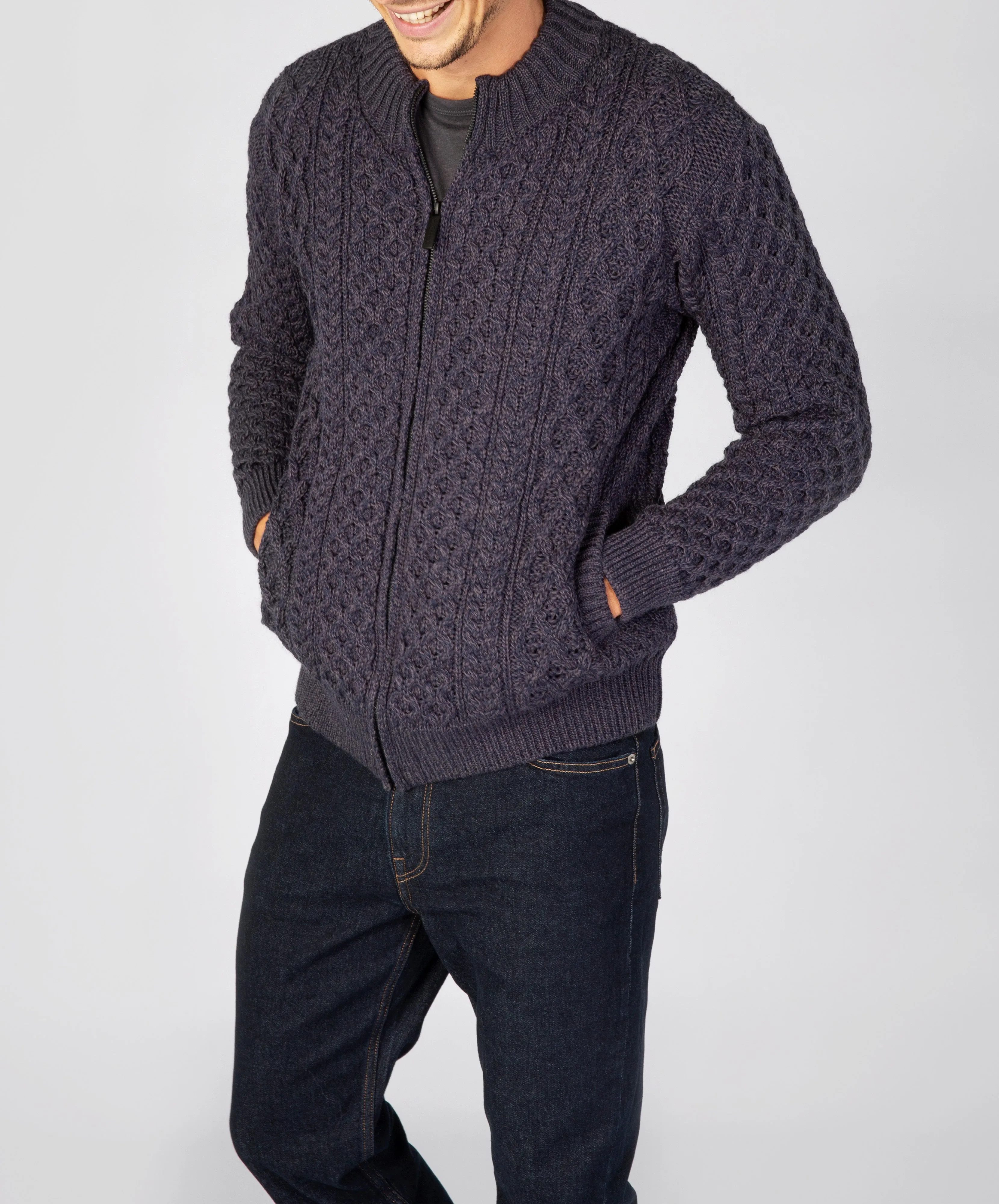 Ardross Aran Cardigan Navy Marl