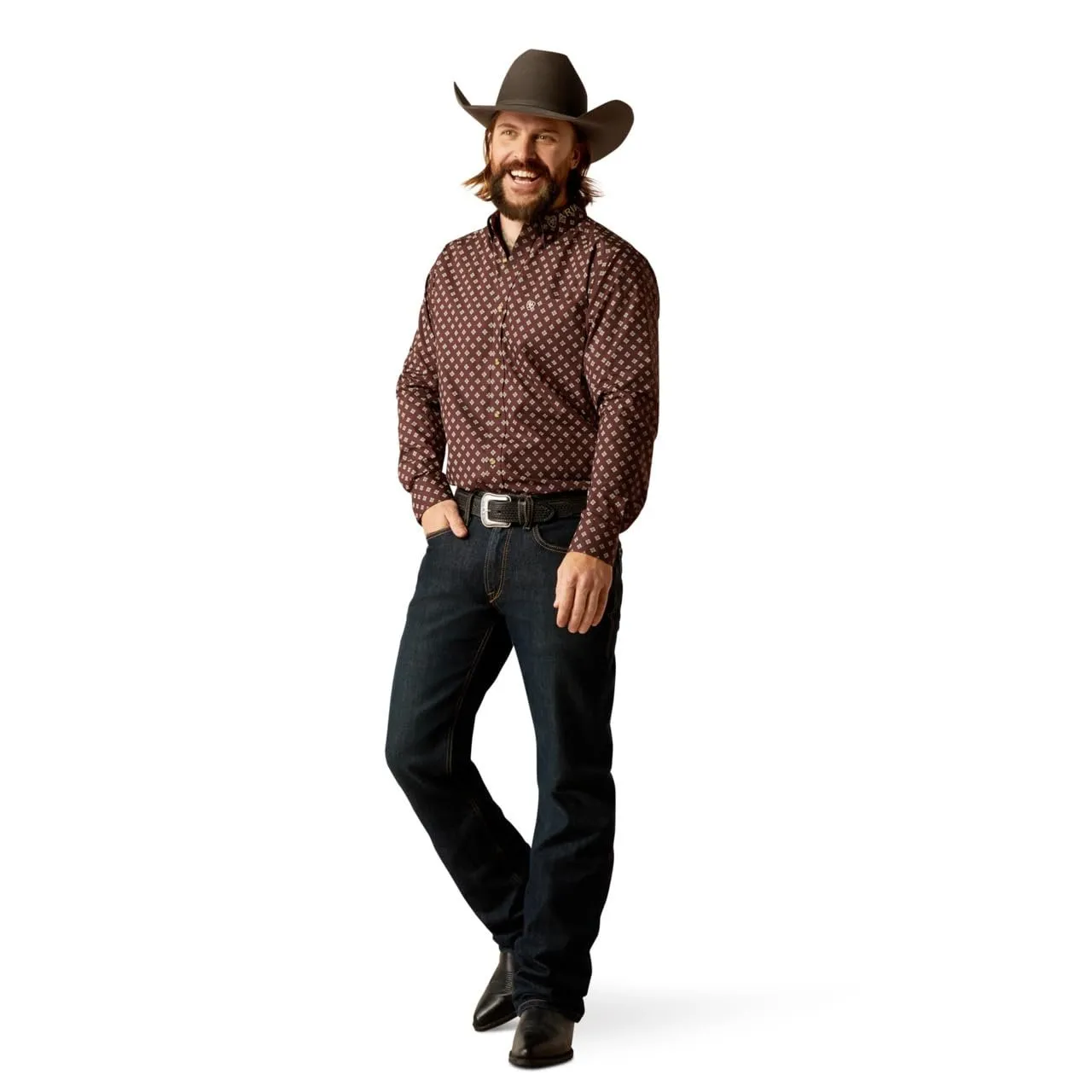 Ariat Men's Team Koen Fitted Shirt, Brown/Tan