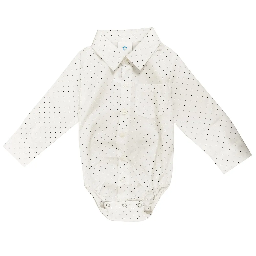 Baby Boys' Long-Sleeve White Bodysuit with Black Dots 4302