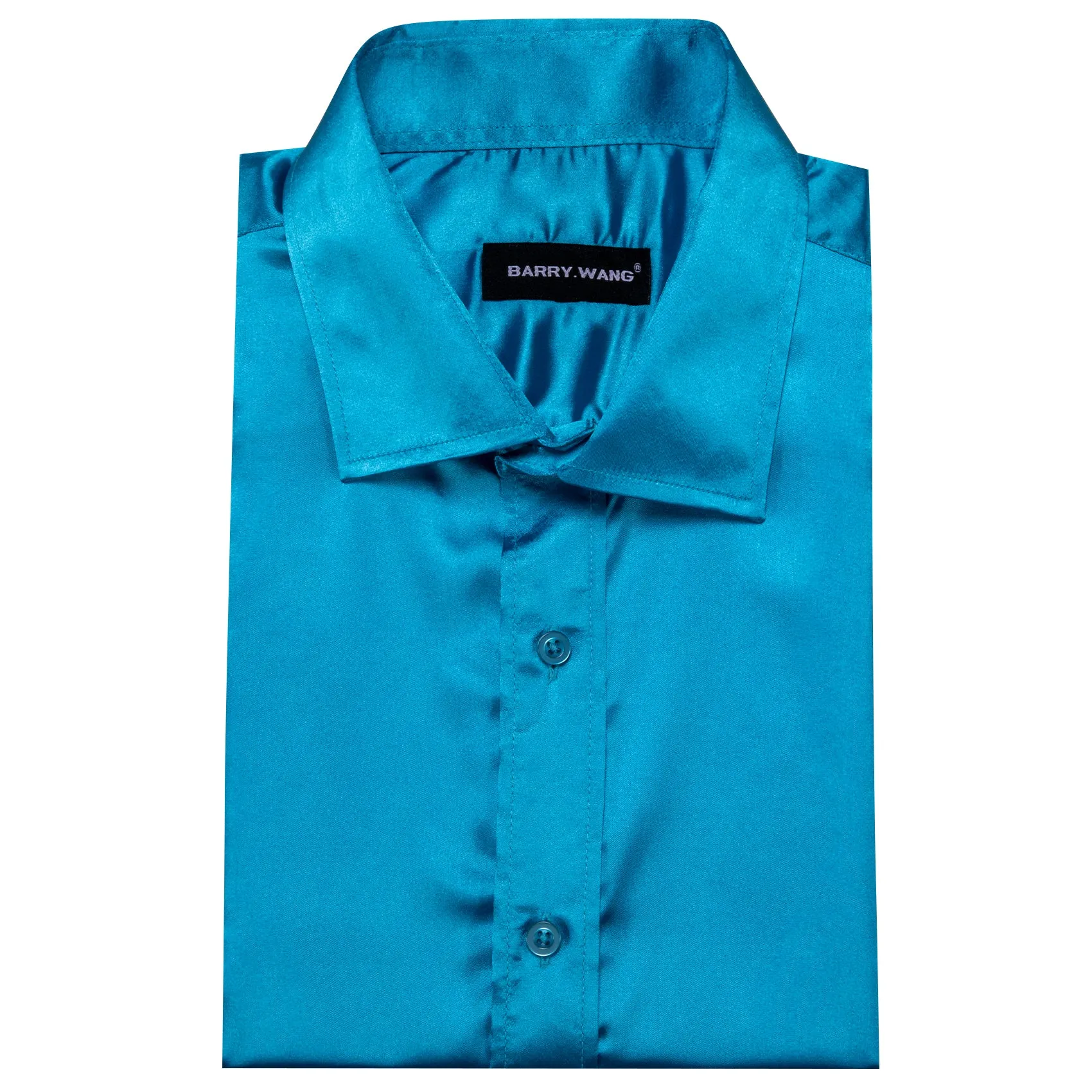 Barry.Wang Sky Blue Dress Shirt Solid Silk Men's Long Sleeve Shirt