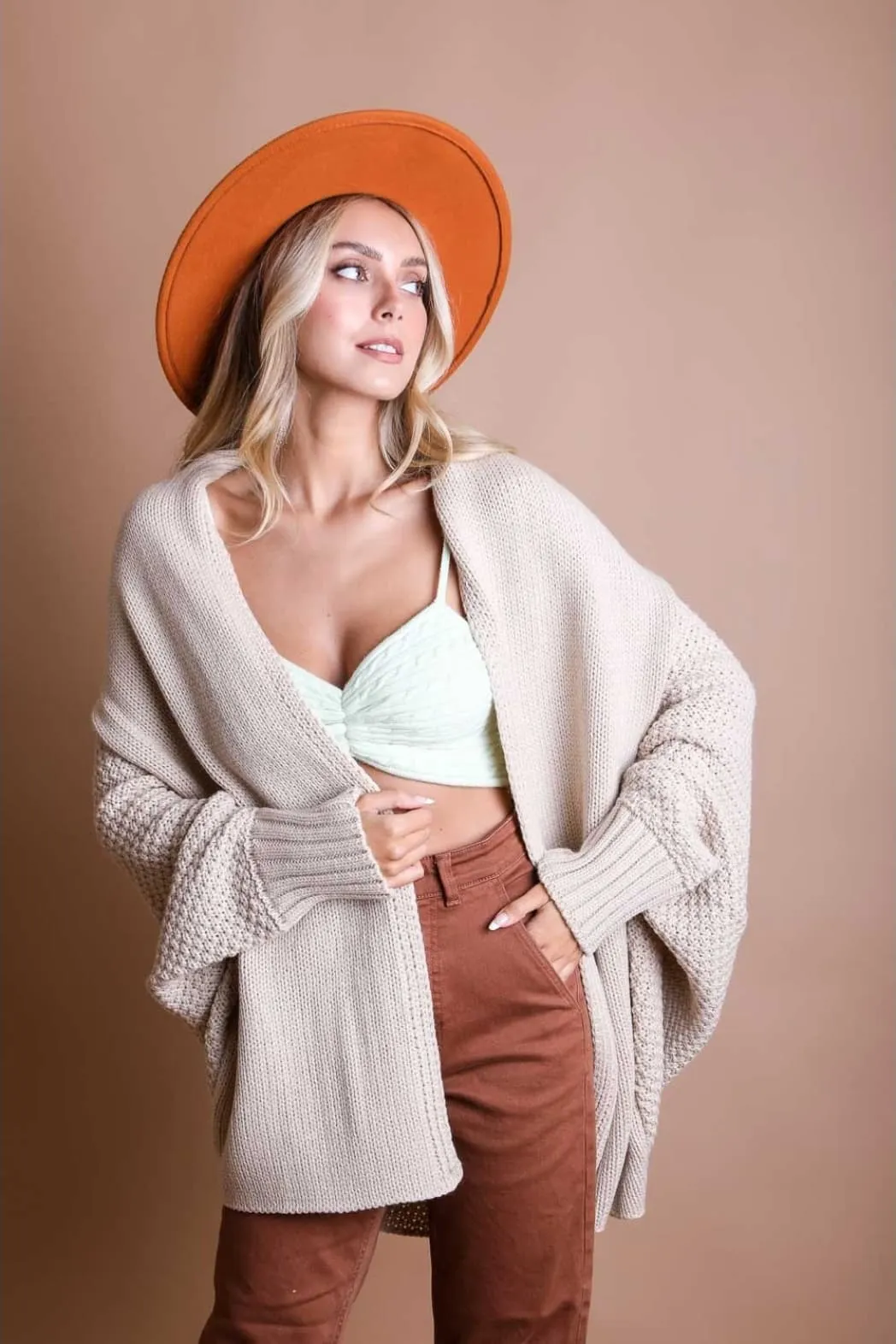 Bat Sleeve Knit Cardigan (Beige)