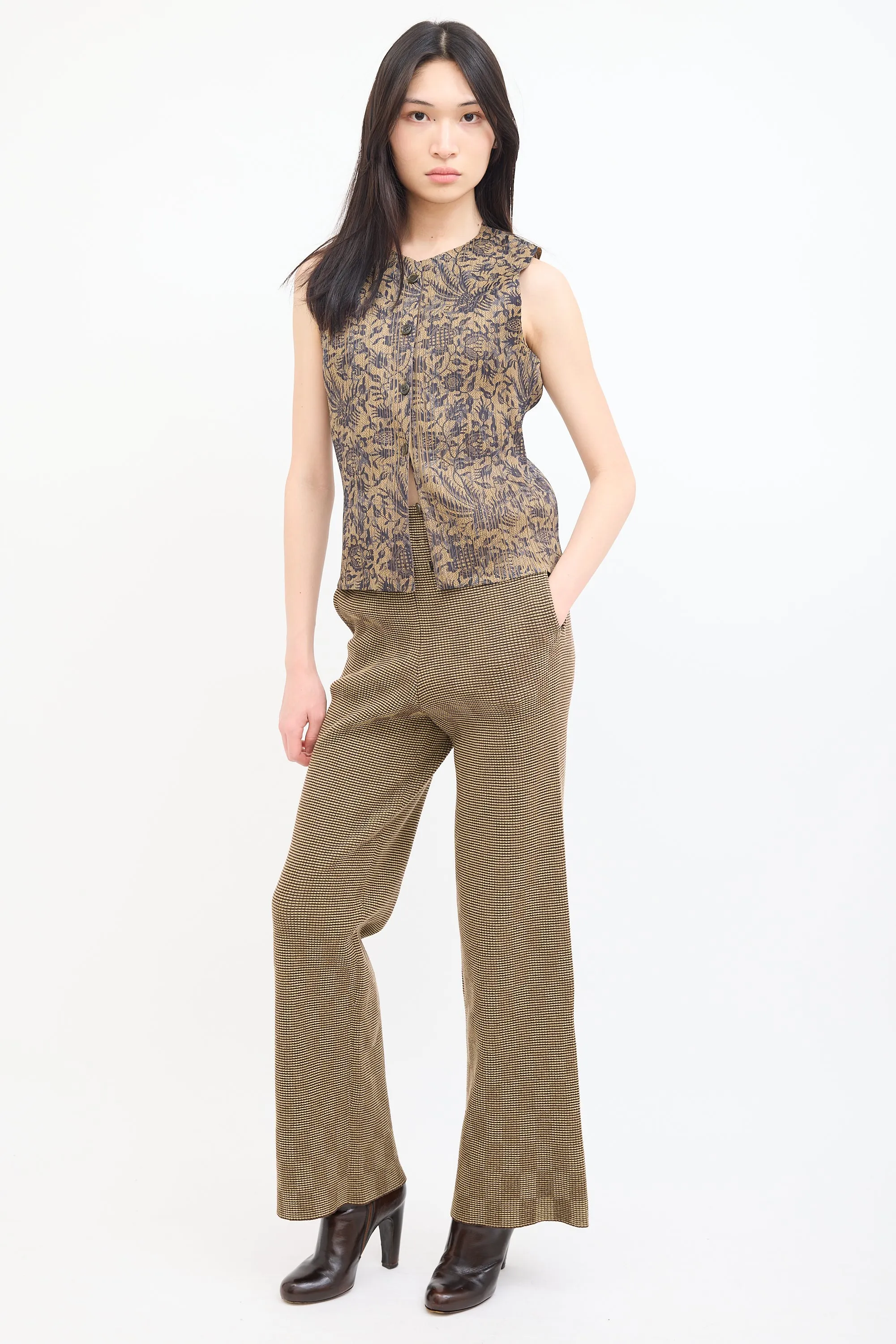 Beige & Brown Delusion Check Pant