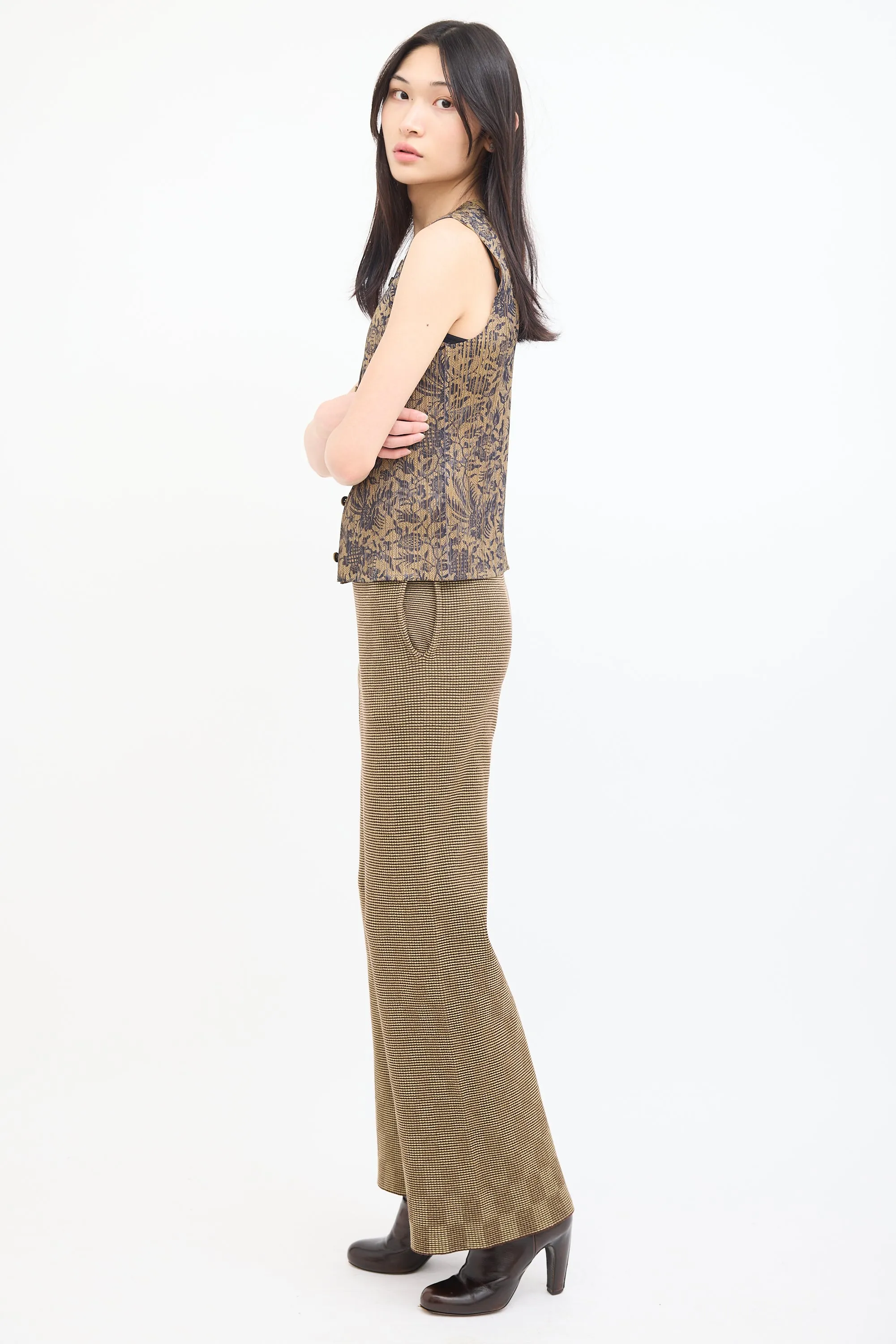 Beige & Brown Delusion Check Pant