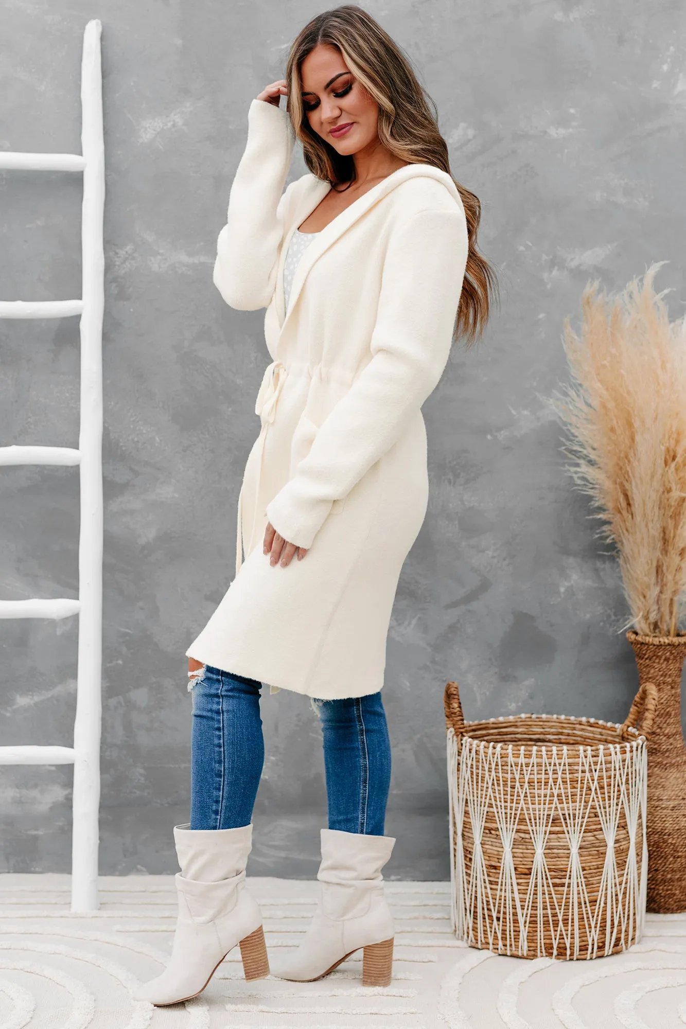 Better Days Are Coming Tie-Waist Hooded Cardigan/Coat (Ivory)