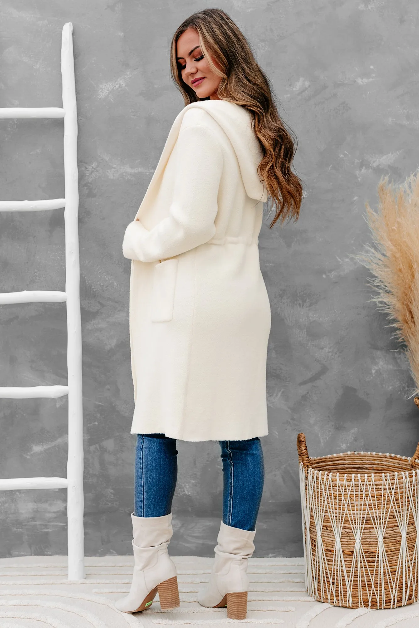 Better Days Are Coming Tie-Waist Hooded Cardigan/Coat (Ivory)
