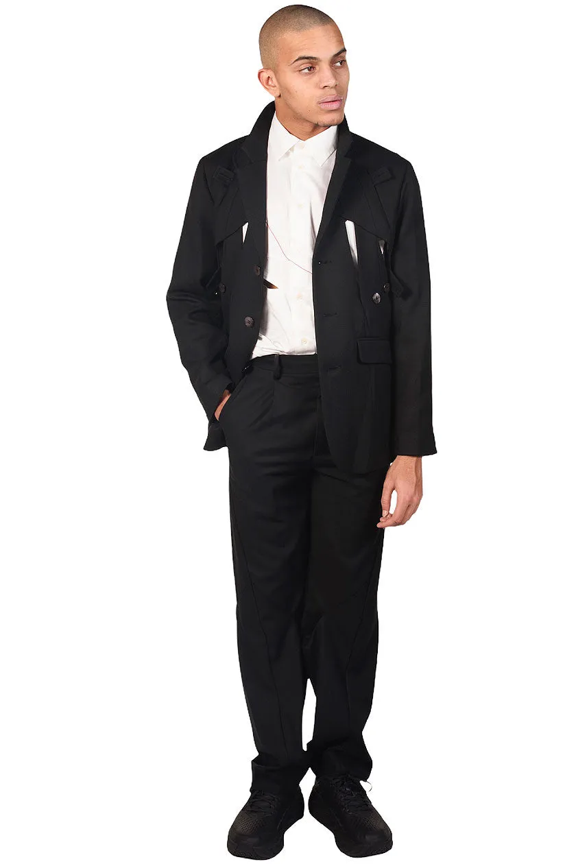 Black Angle Cutting Draped Trousers