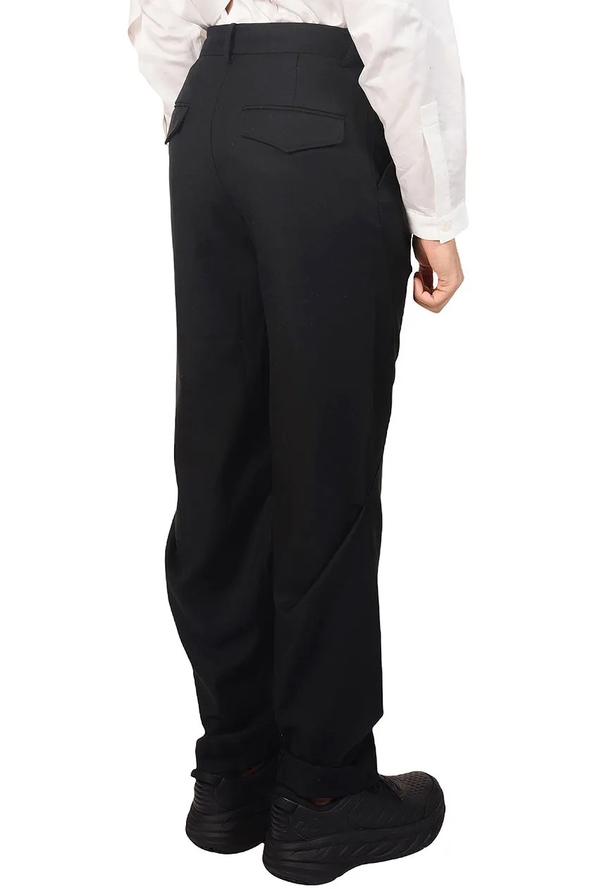 Black Angle Cutting Draped Trousers