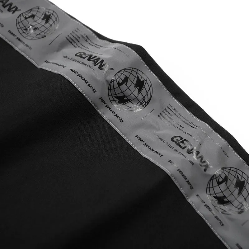 Black Plain Casual Reflective Stripes Jogger Pants