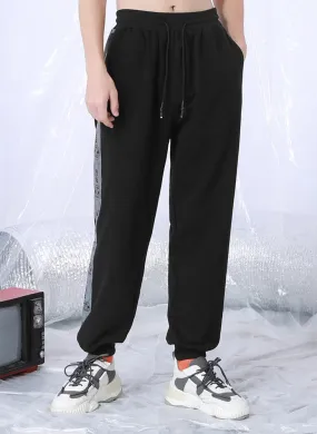 Black Plain Casual Reflective Stripes Jogger Pants