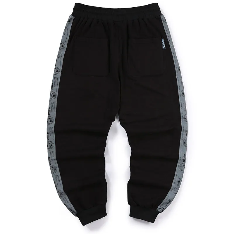 Black Plain Casual Reflective Stripes Jogger Pants