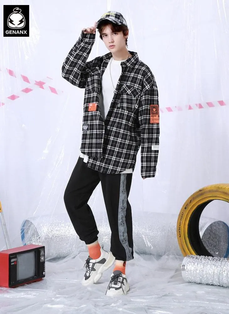 Black Plain Casual Reflective Stripes Jogger Pants