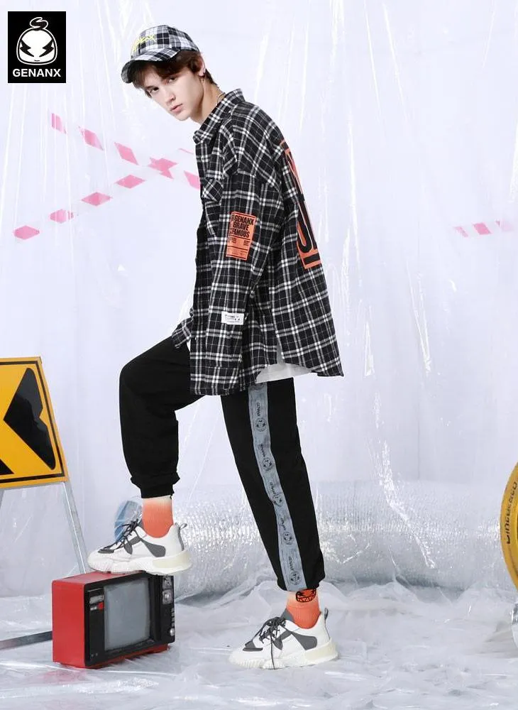 Black Plain Casual Reflective Stripes Jogger Pants