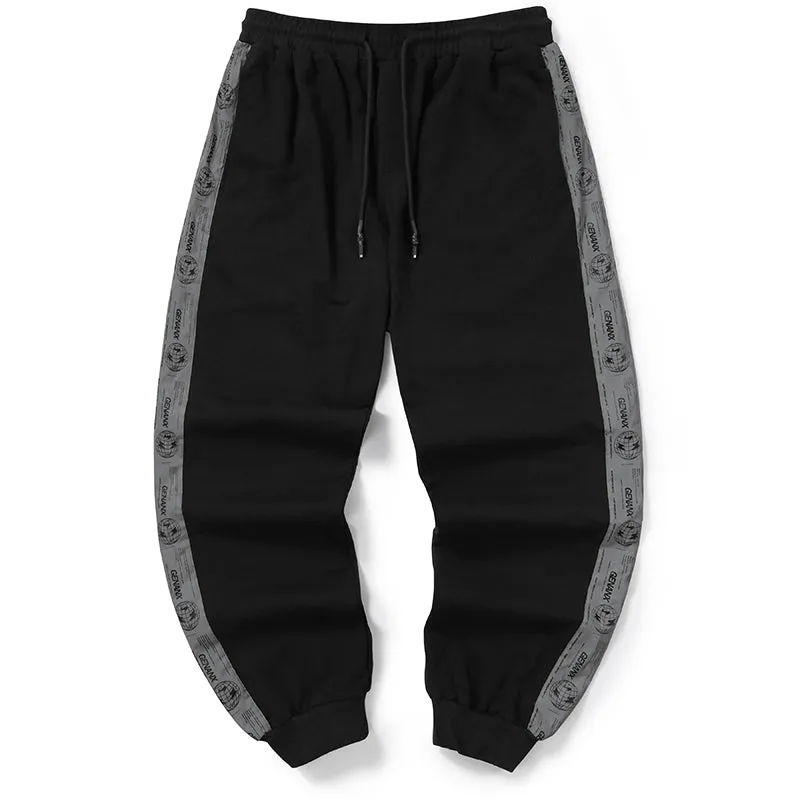 Black Plain Casual Reflective Stripes Jogger Pants