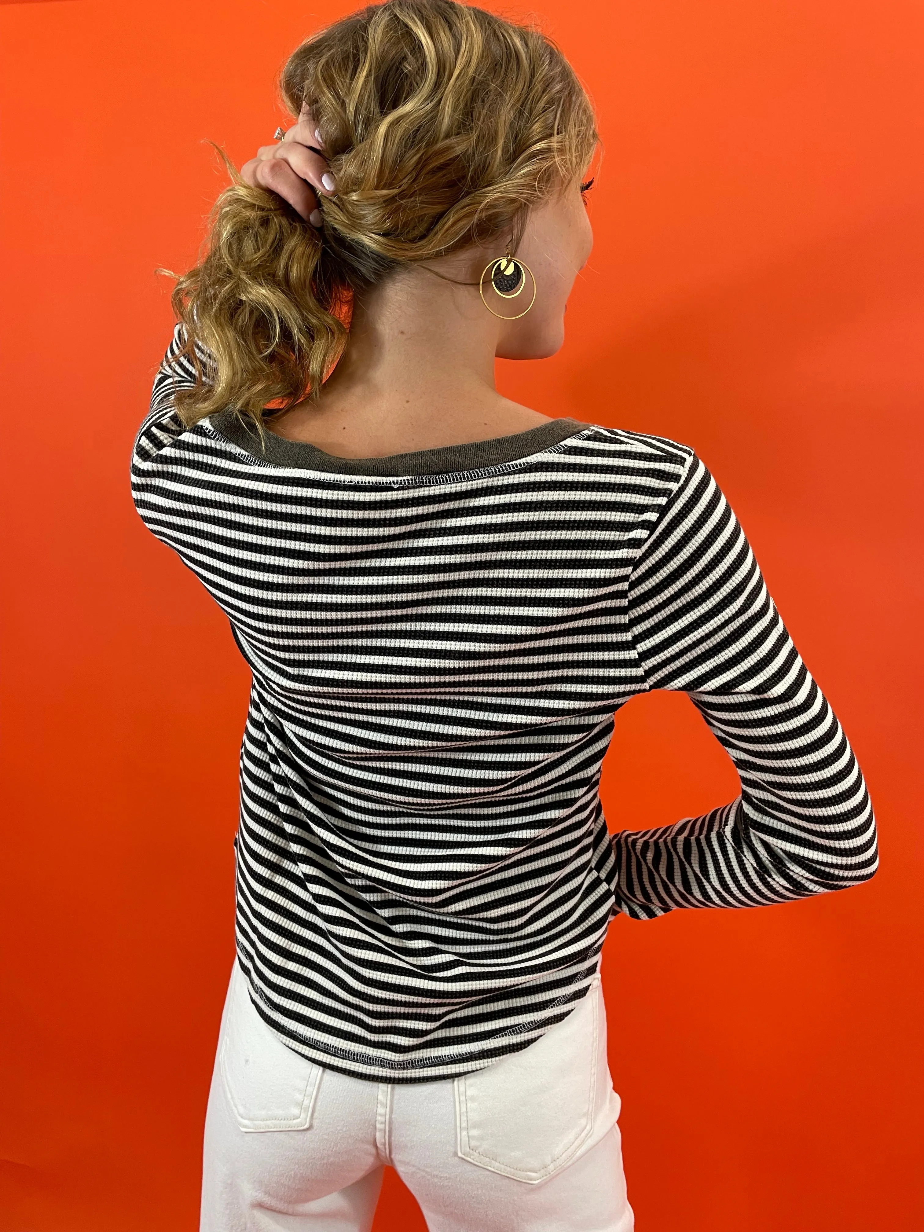 Black Stripe Washed Henley