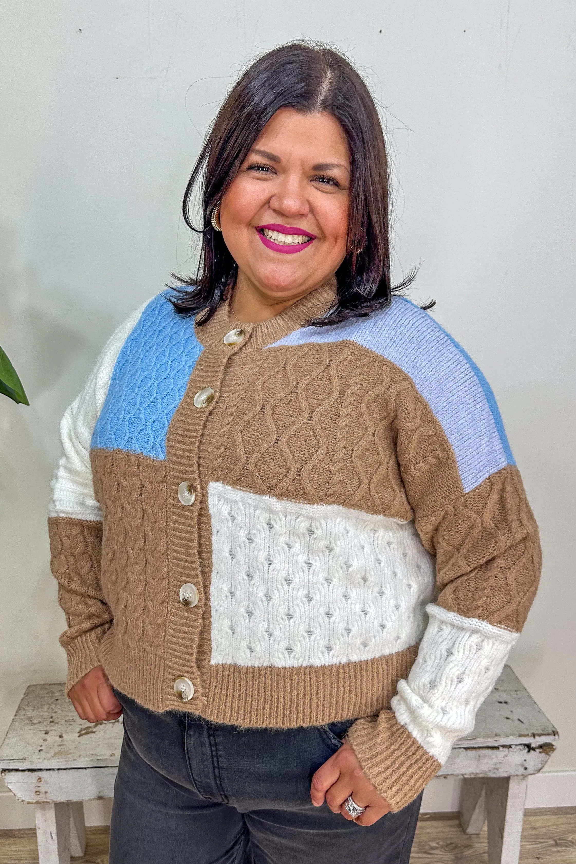 Blue & Mocha Colorblock Cardigan