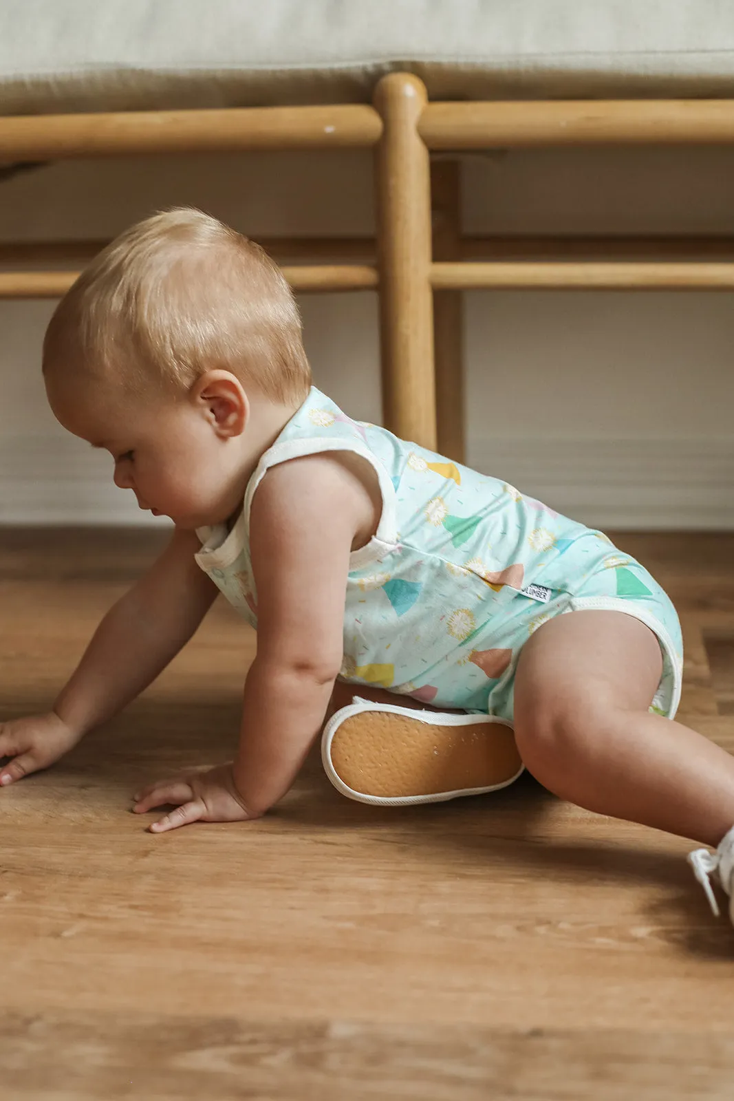 Blue Birthday Print Bamboo Henley Onesie with Snaps