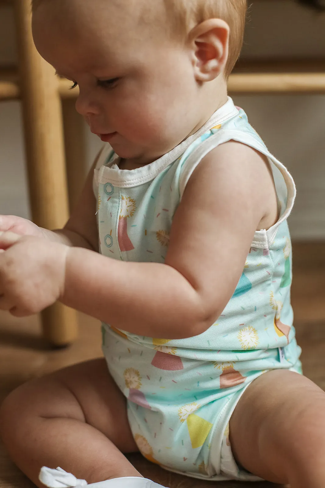 Blue Birthday Print Bamboo Henley Onesie with Snaps