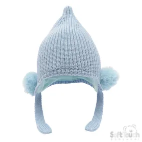 Blue Chenille Knit Hat w/Faux Fur Pom  Poms (NB-12 Months) H642-B-SM