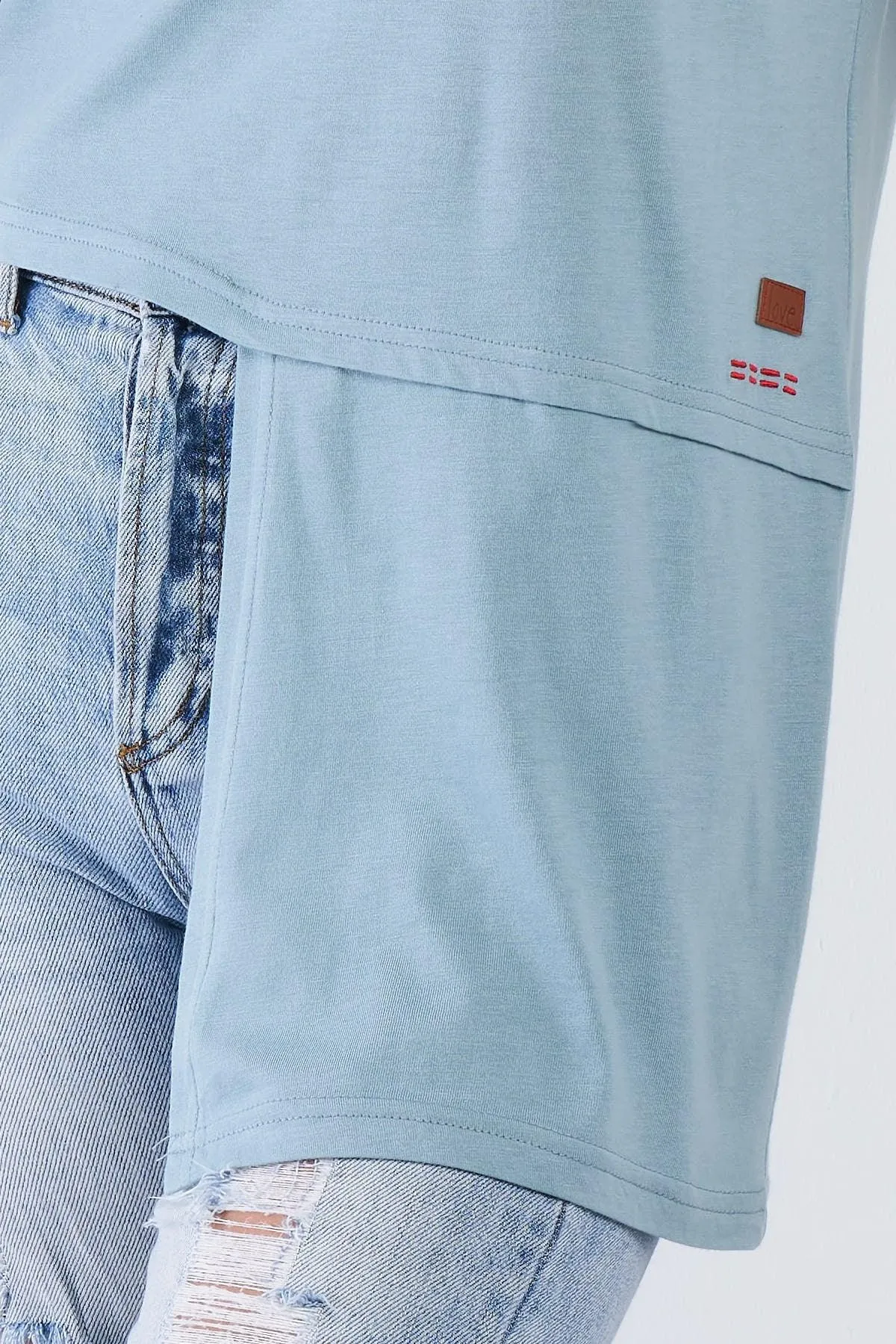 Blue Crew Neck Hi-lo Hem "Be Kind To Yourself" T-Shirt