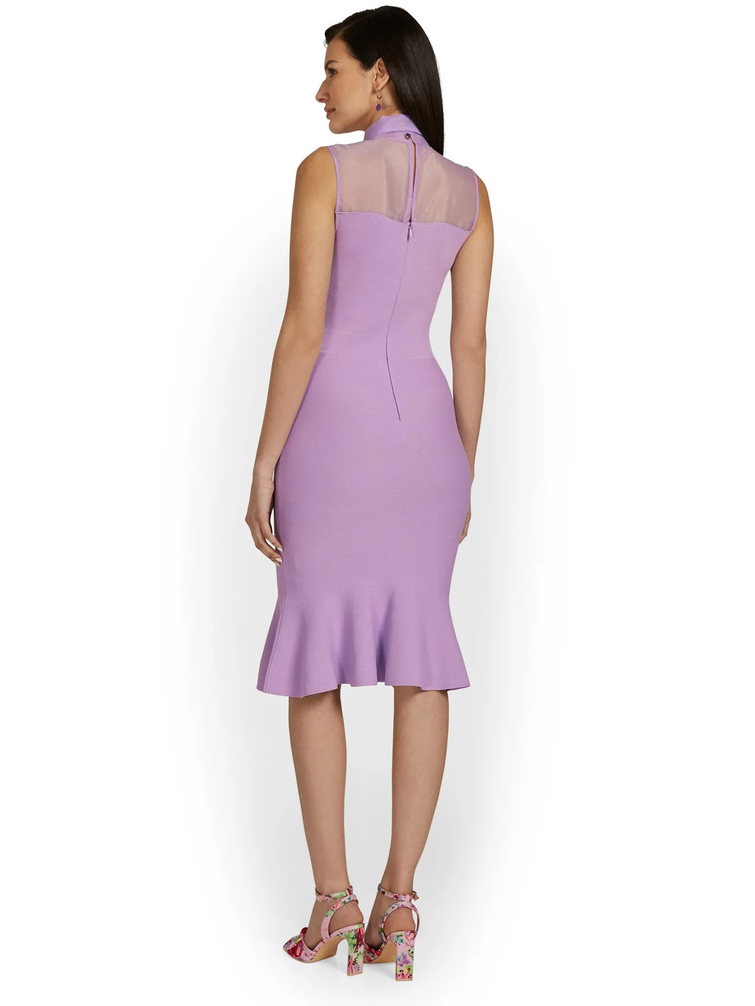 Bow-Neck Trumpet-Hem Sweater Dress