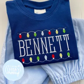 Boy Shirt - Christmas Lights on Navy
