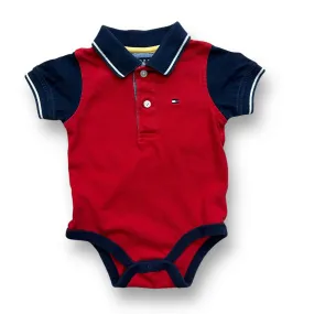 Boys Tommy Hilfiger Size 3-6 Months Red/Navy Polo Bodysuit