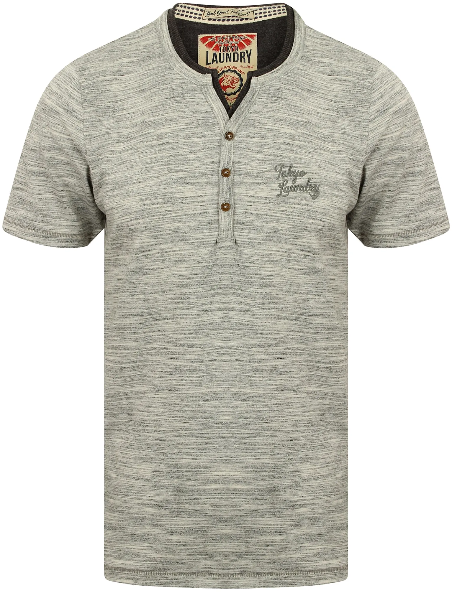 Buffalo Cove Mock Layer Henley T-Shirt in Light Grey Marl - Tokyo Laundry