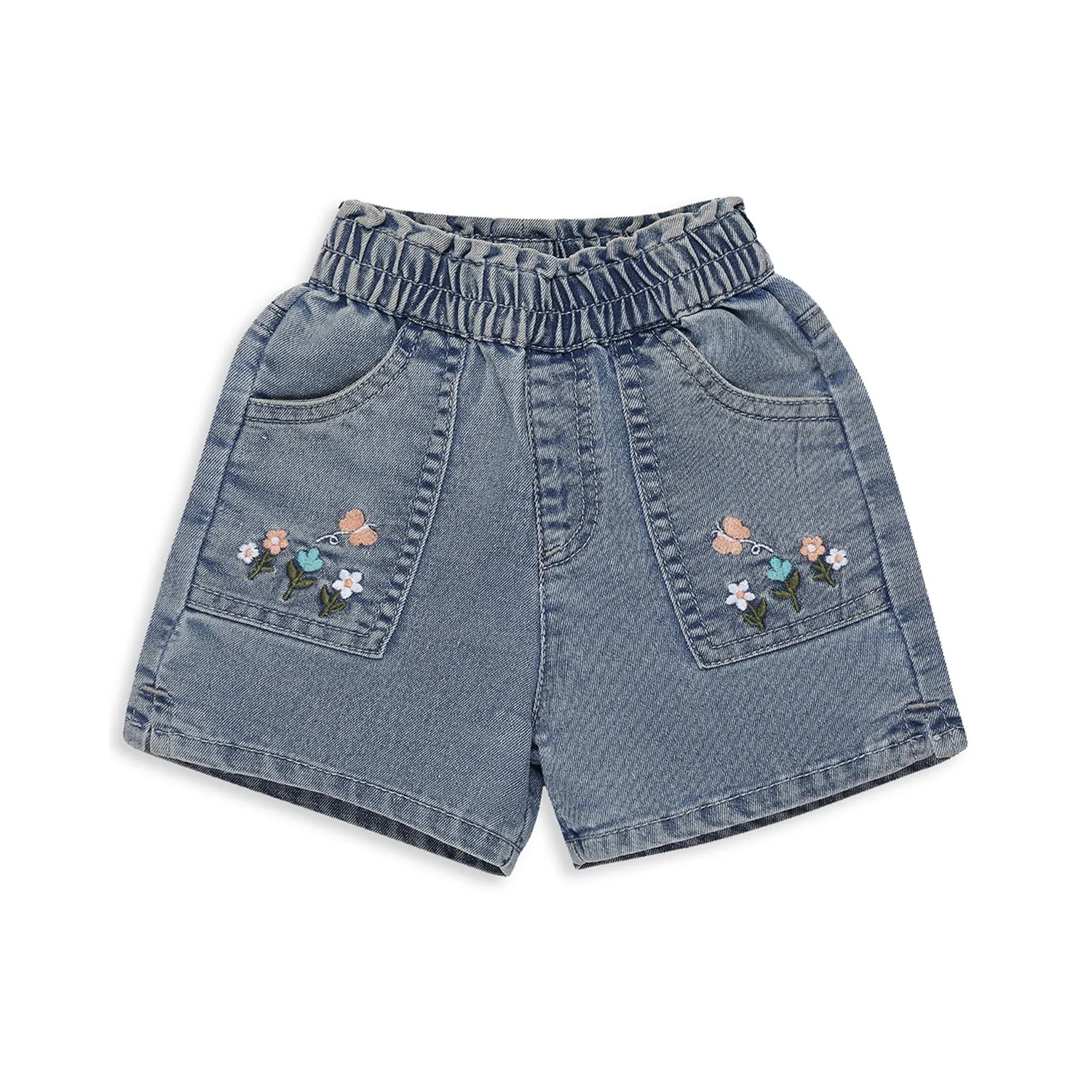 Butterfly Print Tee With Denim Shorts - Girls - White