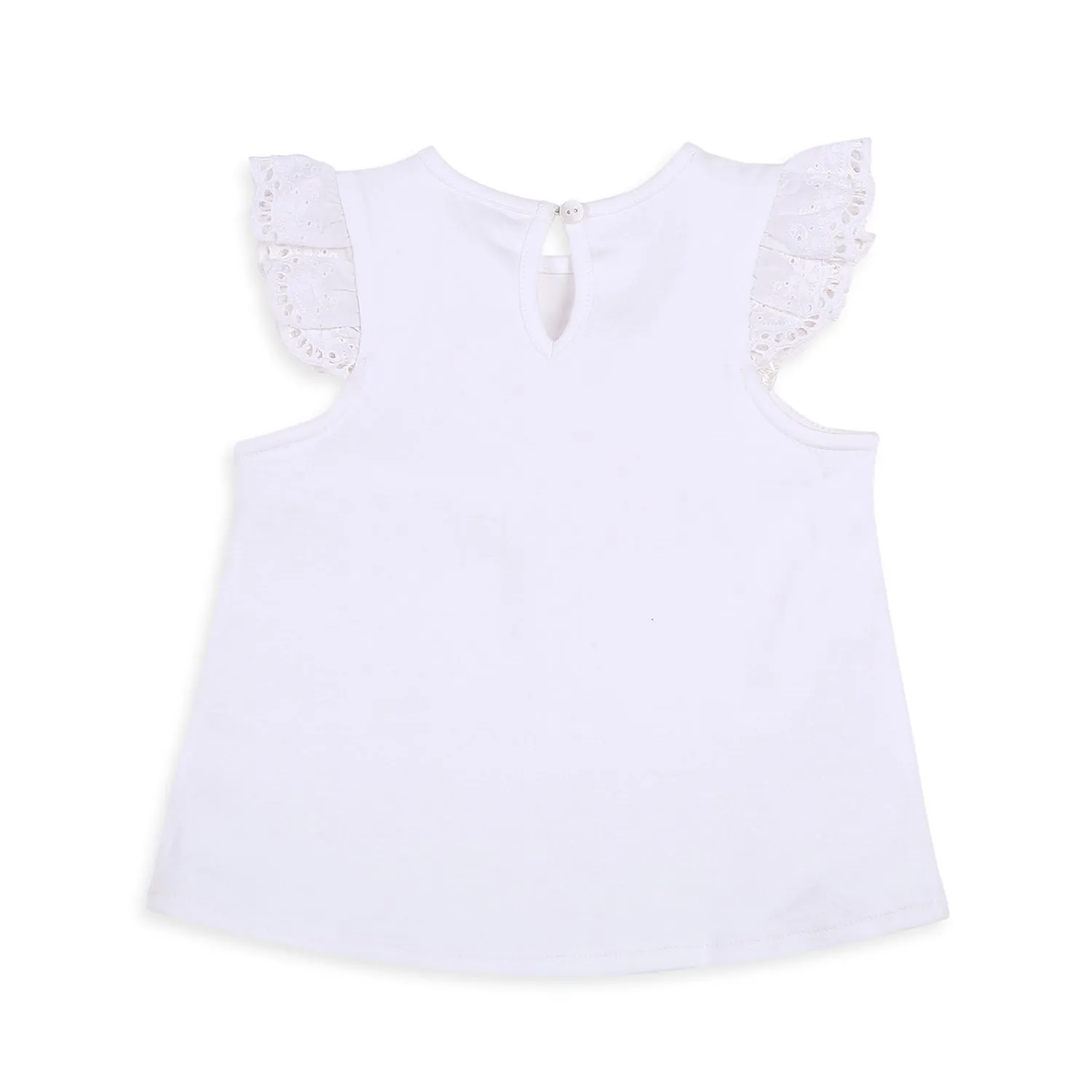 Butterfly Print Tee With Denim Shorts - Girls - White