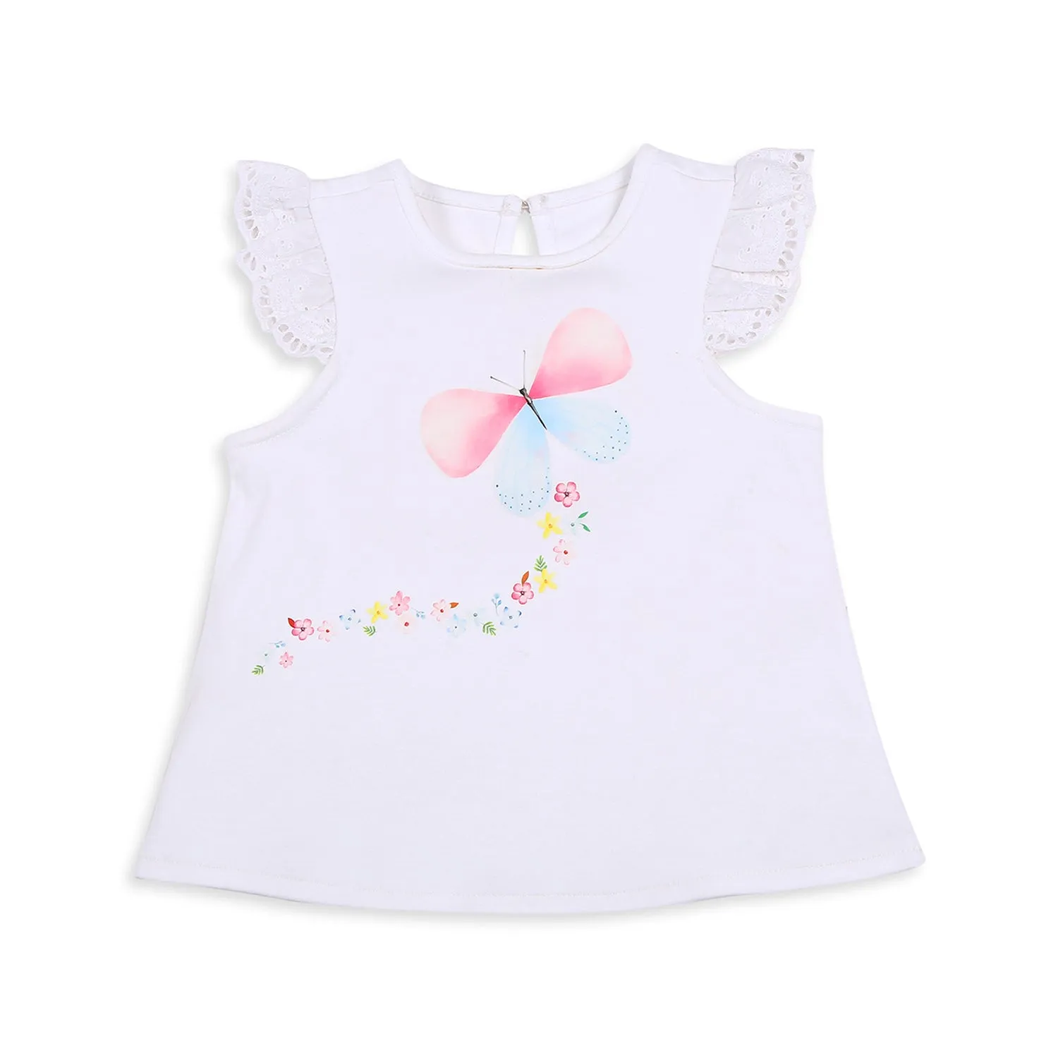 Butterfly Print Tee With Denim Shorts - Girls - White