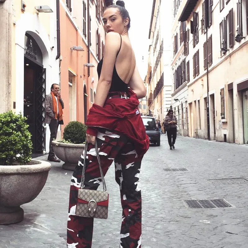 Camouflage High Waist Print Loose Zipper Harem Pants