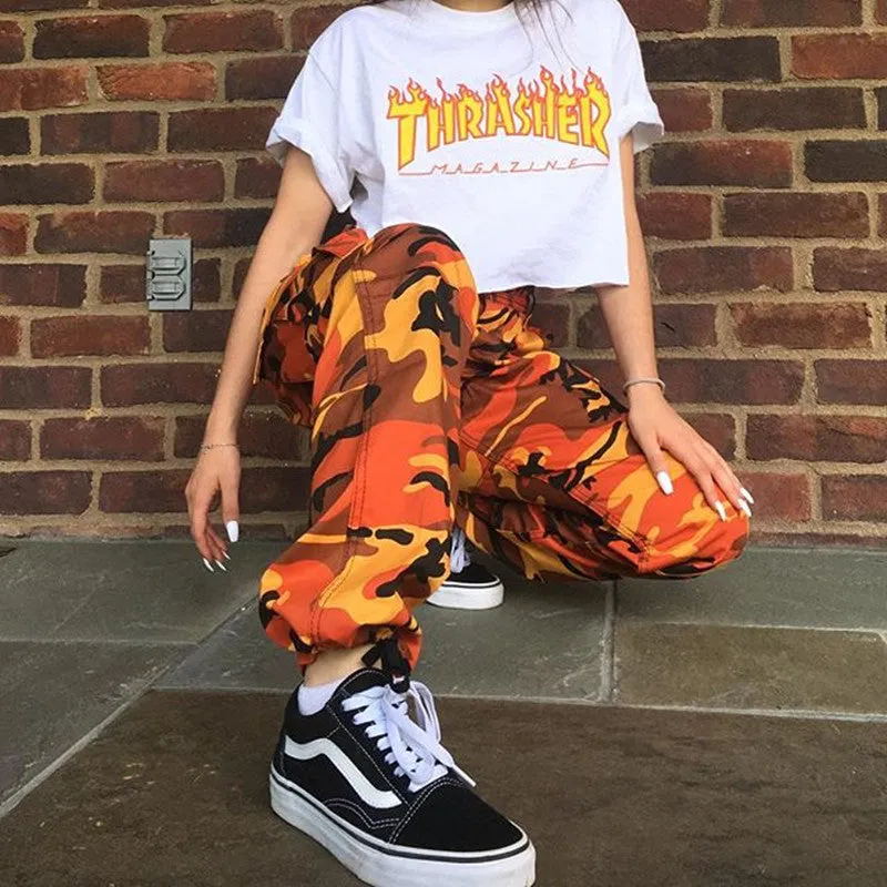 Camouflage High Waist Print Loose Zipper Harem Pants