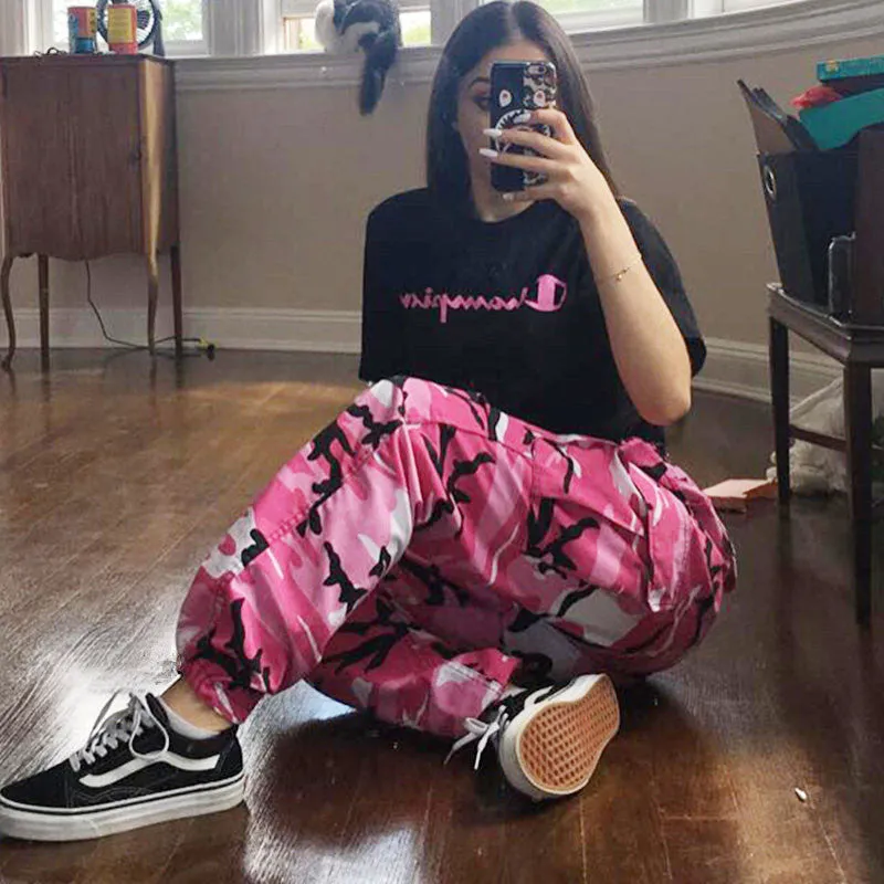 Camouflage High Waist Print Loose Zipper Harem Pants