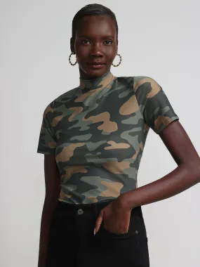 Camouflage Mock-Neck Scuba Bodysuit