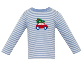 Car W/ X'Mas Tree Knit T-Shirt- Blue Stripe
