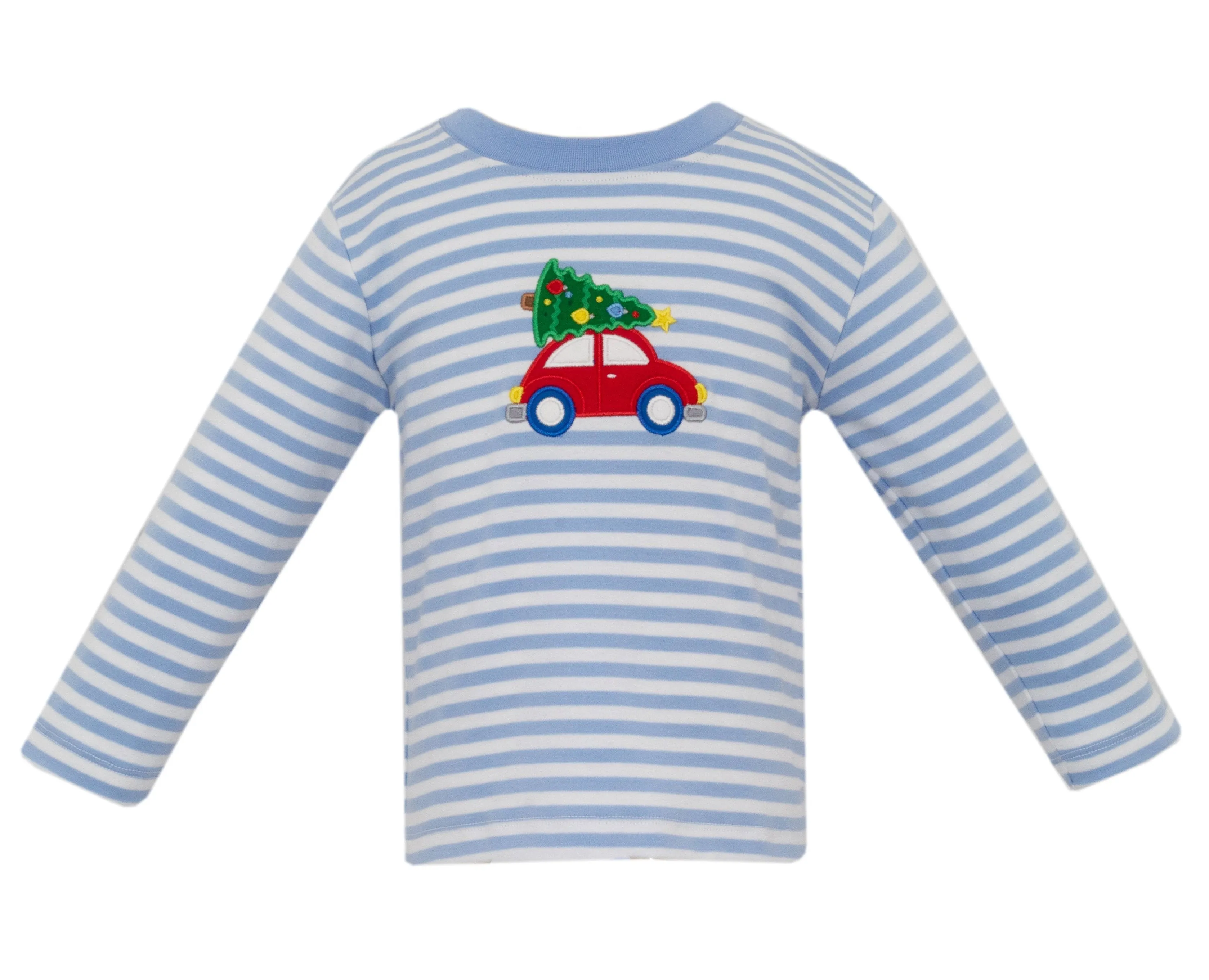 Car W/ X'Mas Tree Knit T-Shirt- Blue Stripe