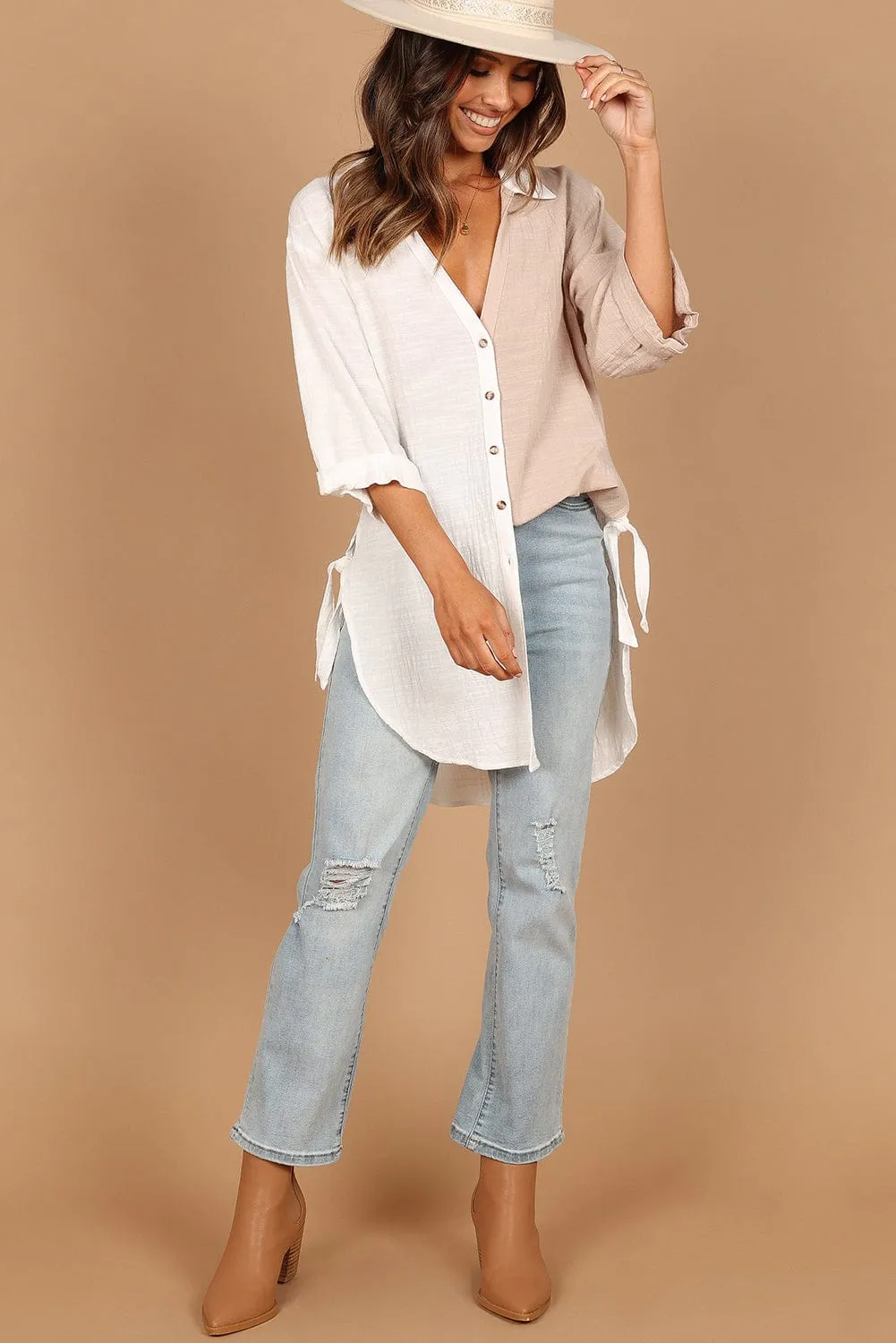 Casual Bi-Color Cotton Blend Button-Down Shirt