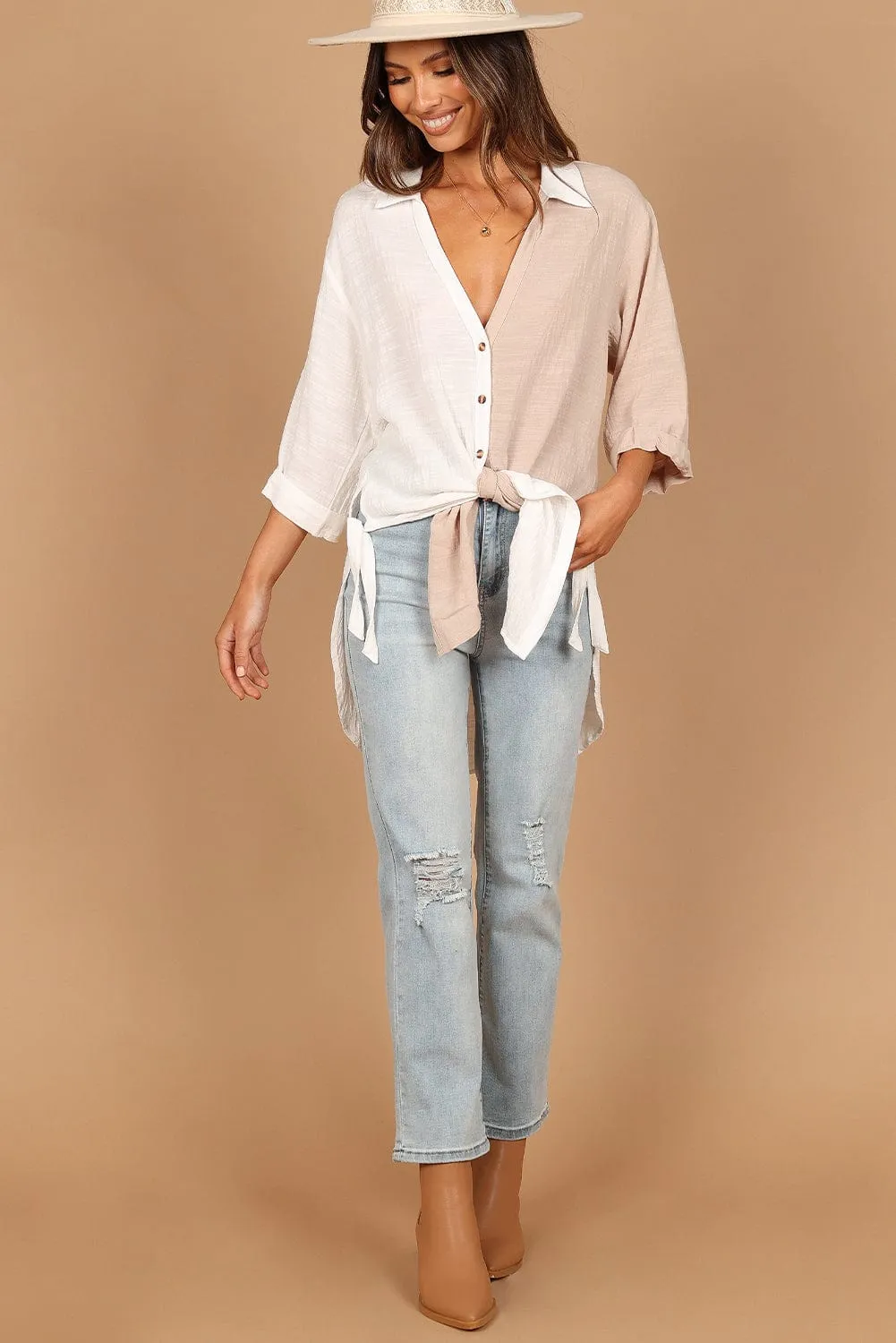 Casual Bi-Color Cotton Blend Button-Down Shirt